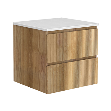 Osaka Slatted Oak 600mm Wall Hung 2-Drawer Countertop Vanity Unit with White Stone Worktop