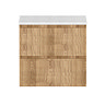 Osaka Slatted Oak 600mm Wall Hung Vanity with White Stone Worktop & Round Countertop Basin
