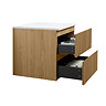 Osaka Slatted Oak 600mm Wall Hung Vanity with White Stone Worktop & Round Countertop Basin