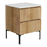 Osaka Slatted Oak 600mm 2-Drawer Countertop Vanity Unit with White Stone Worktop