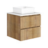 Osaka Slatted Oak 600mm 2-Drawer Vanity Unit with White Stone Worktop and Square Basin