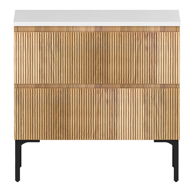 Osaka Slatted Oak 800mm Freestanding Vanity with White Stone Worktop & Oval Countertop Basin