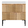 Osaka Slatted Oak 800mm Freestanding Vanity with White Stone Worktop & Oval Countertop Basin