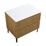 Osaka Slatted Oak 800mm Freestanding Vanity with White Stone Worktop & Oval Countertop Basin