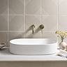 Osaka Slatted Oak 800mm Freestanding Vanity with White Stone Worktop & Oval Countertop Basin