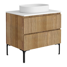 Osaka Slatted Oak 800mm Freestanding Vanity with White Stone Worktop & Oval Countertop Basin
