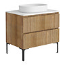 Osaka Slatted Oak 800mm Freestanding Vanity with White Stone Worktop & Oval Countertop Basin