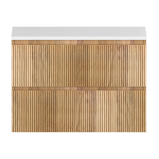 Osaka Slatted Oak 800mm Wall Hung Vanity with White Stone Worktop & Oval Countertop Basin