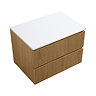 Osaka Slatted Oak 800mm Wall Hung Vanity with White Stone Worktop & Oval Countertop Basin