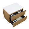 Osaka Slatted Oak 800mm Wall Hung Vanity with White Stone Worktop & Oval Countertop Basin