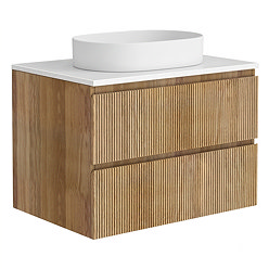 Osaka Slatted Oak 800mm Wall Hung Vanity with White Stone Worktop & Oval Countertop Basin
