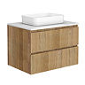 Osaka Slatted Oak 800mm 2-Drawer Vanity Unit with White Stone Worktop and Rectangular Basin