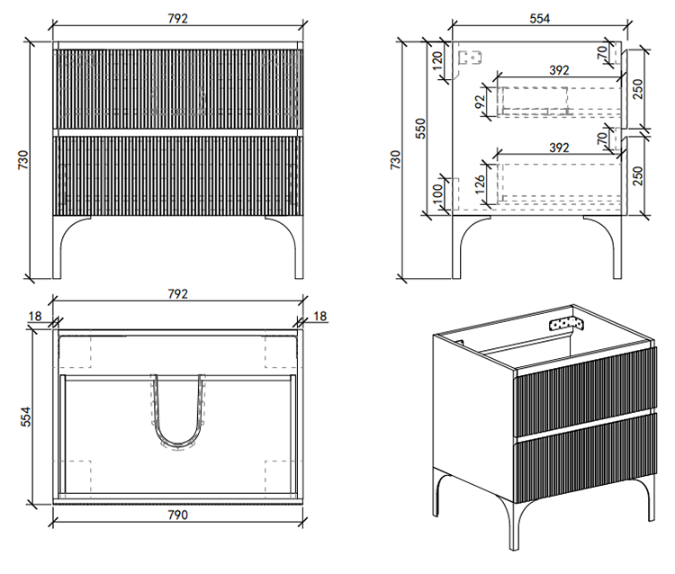 Osaka Slatted Oak 800mm 2-Drawer Vanity Unit with White Stone Worktop and Rectangular Basin