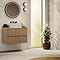 Osaka Slatted Oak 800mm Wall Hung 2-Drawer Countertop Vanity Unit with White Stone Worktop and Rectangular Basin