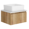 Osaka Slatted Oak Effect 500mm Wall-Hung 1-Drawer Vanity Unit with White Granite Stone Worktop + Gloss White Basin
