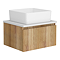 Osaka Slatted Oak 500mm Wall Hung 1 Drawer Vanity Unit with White Granite Stone Worktop + Gloss White Basin