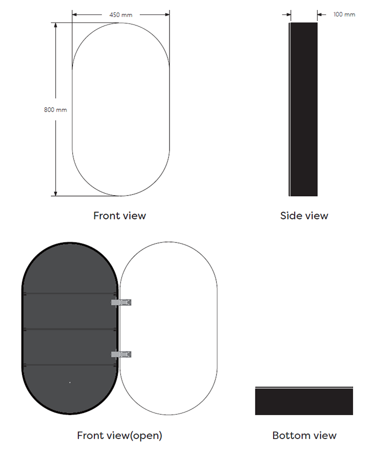 Oscar 800 x 450mm Lozenge Shaped Mirrored Cabinet - Matt Black