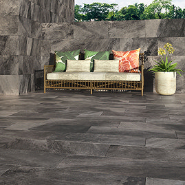 Oscura Black Stone Effect Wall and Floor Tiles - 303 x 613mm