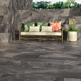 Oscura Black Stone Effect Wall and Floor Tiles - 303 x 613mm