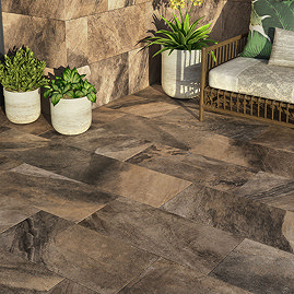 Oscura Brown Stone Effect Wall and Floor Tiles - 303 x 613mm