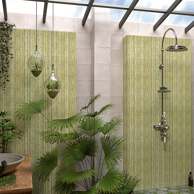 Otaru Bamboo Effect Green Wall Tiles - 150 x 300mm