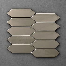 Otsu Elongated Hexagon Mosaic Tile Sheet Gloss Grey - 324 x 292mm