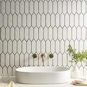 Otsu Elongated Hexagon Mosaic Tile Sheet Gloss White - 324 x 292mm