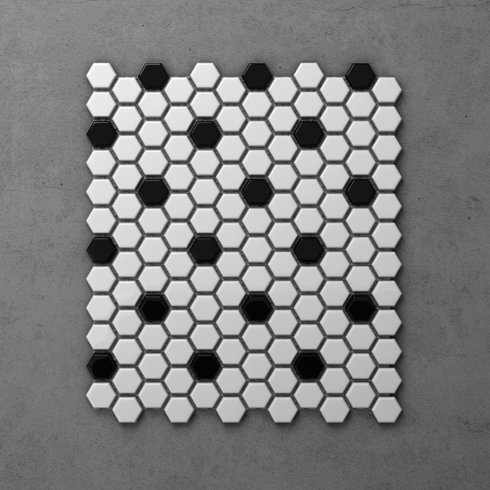 Otsu Hexagon Mosaic Tile Sheet Black & White 300 x 260mm