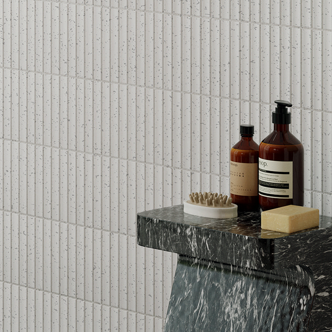 Stonehouse Studio Otsu Concave Kit-Kat Mosaic Tile Sheet Gloss White Speckled - 295 x 295mm