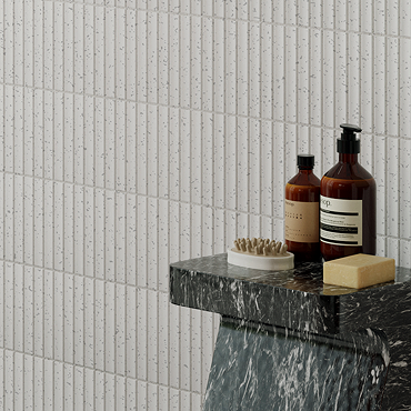 Otsu Concave Kit-Kat Mosaic Tile Sheet Gloss White Speckled - 295 x 295mm