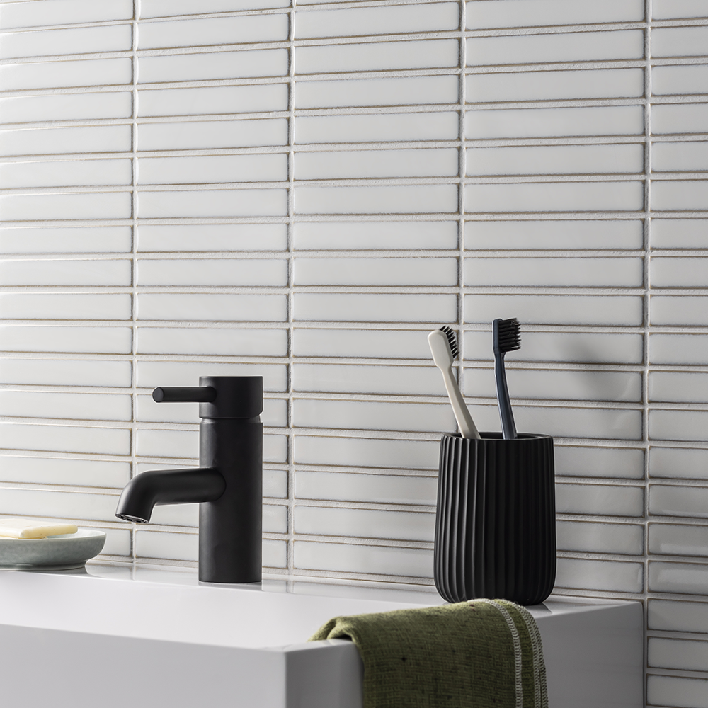 Otsu KitKat Mosaic Tile Sheet Gloss White with Shaded Edges 295 x