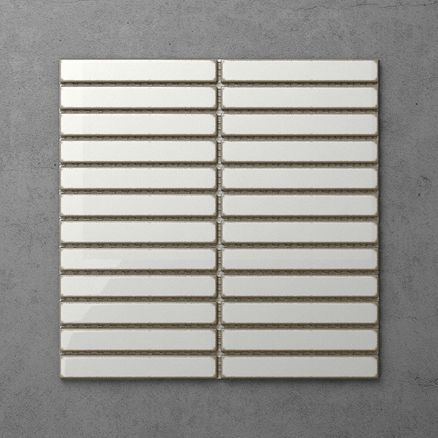 Otsu Kit-Kat Mosaic Tile Sheet Gloss White with Shaded Edges - 295 x 295mm