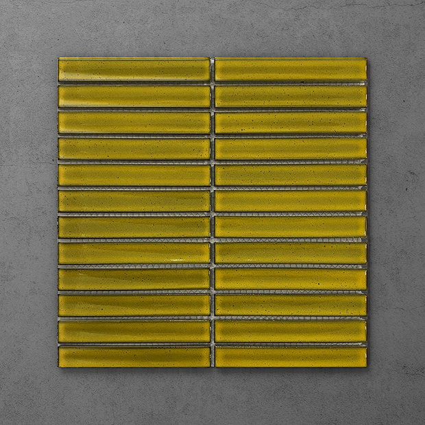 Otsu KitKat Mosaic Tile Sheet Gloss Yellow Speckled 295 x 295mm