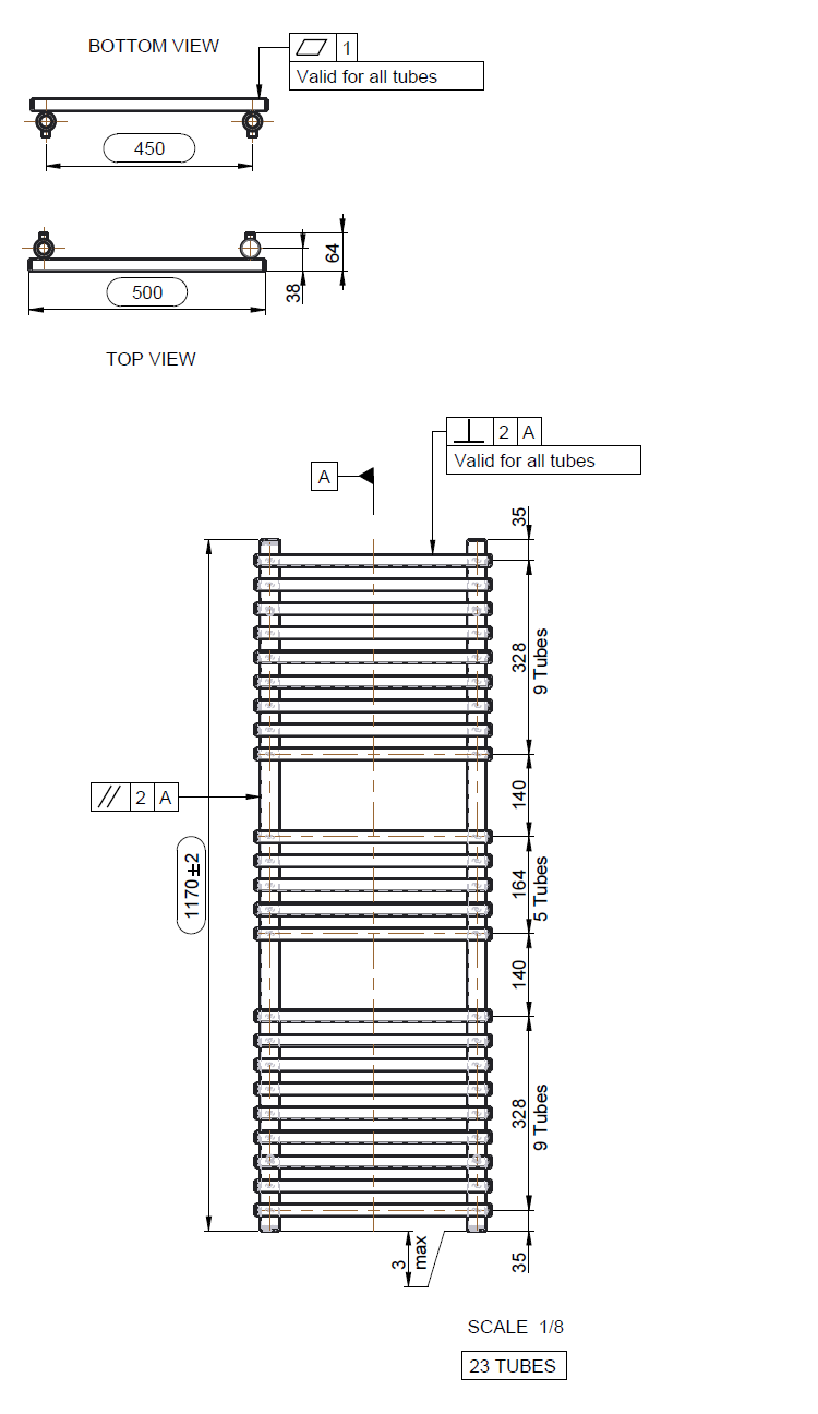 Otsu Matt Black W500 x H1170mm Heated Towel Rail