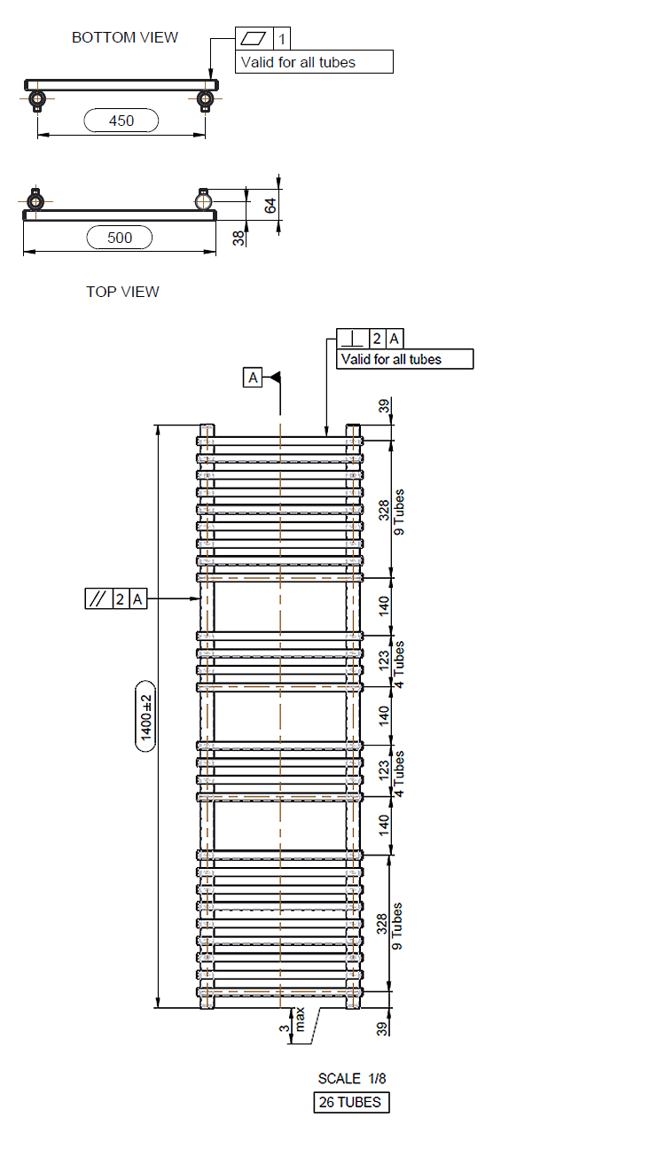 Otsu Matt Black W500 x H1400mm Heated Towel Rail