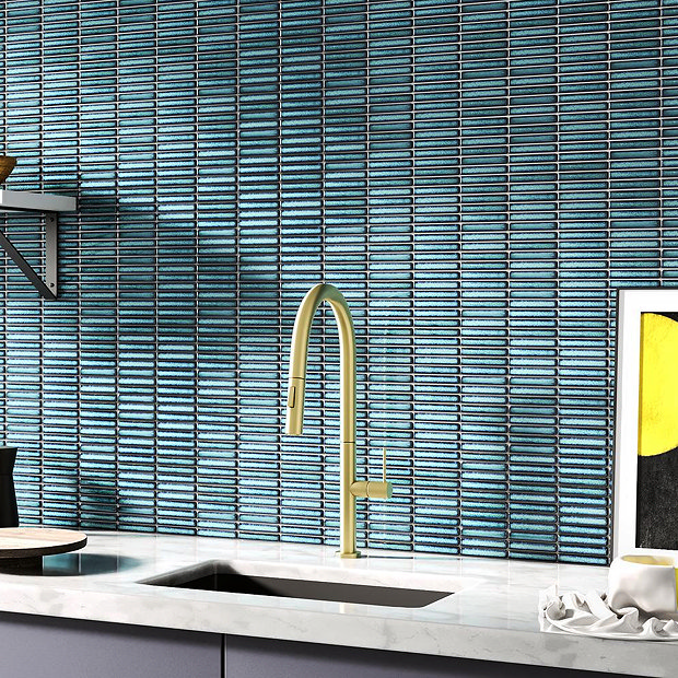 Otsu Mini KitKat Mosaic Tile Sheet Gloss Turquoise Speckled 290 x