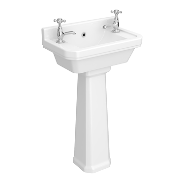 Oxford Cloakroom Basin with Upstand and Full Pedestal (2 Tap Hole - 515mm Wide)