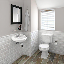 Oxford Cloakroom Suite with Basin Mixer, Waste + Chrome Bottle Trap Medium Image