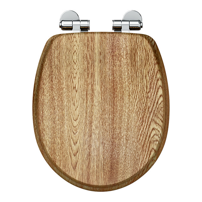 Oxford Oak Wood Effect Soft Close Toilet Seat with Chrome Hinges Large Image