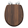 Oxford Walnut Wood Effect Soft Close Toilet Seat with Chrome Hinges Large Image