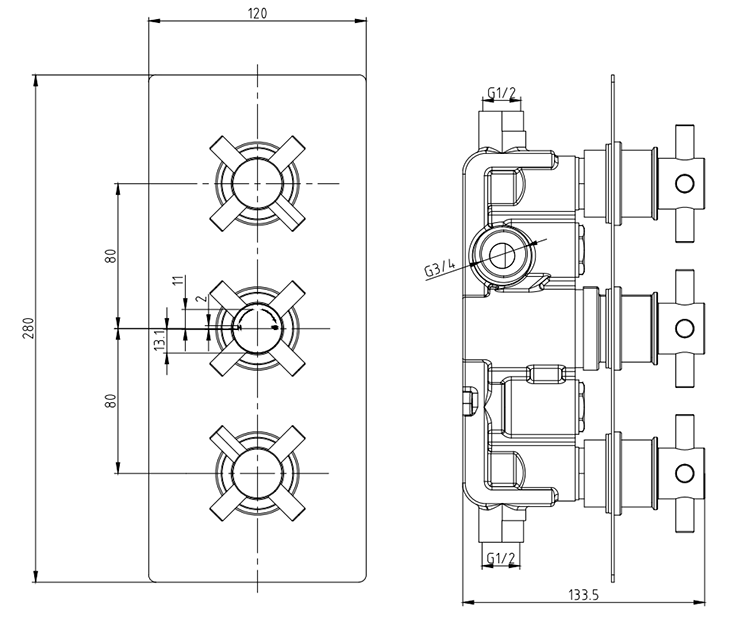 Pablo Concealed Thermostatic Valve with Fixed Shower Head & 6 Body Jets