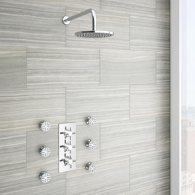 Pablo Concealed Thermostatic Valve with Fixed Shower Head & 6 Body Jets Large Image