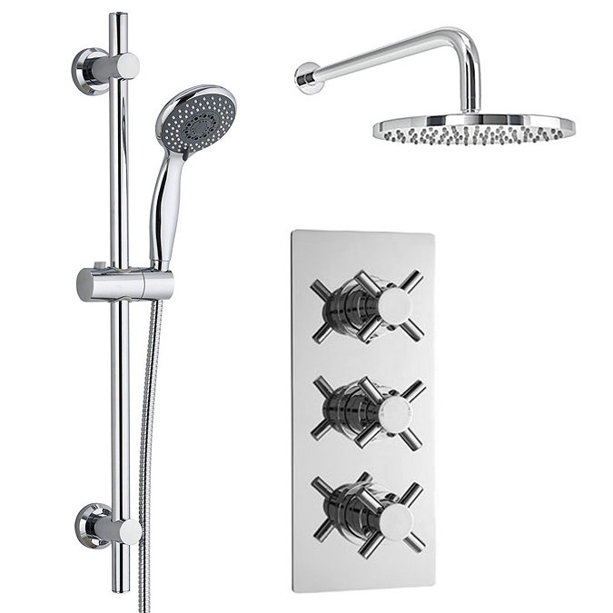 Pablo Triple Thermostatic Valve with Round Shower Head and Slider Rail Kit Large Image