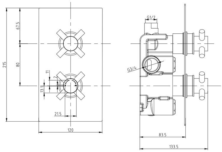 Pablo Twin Crosshead Concealed Shower Valve in Chrome