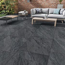 Pacific Anthracite Outdoor Stone Effect Floor Tile - 600 x 900mm Medium Image