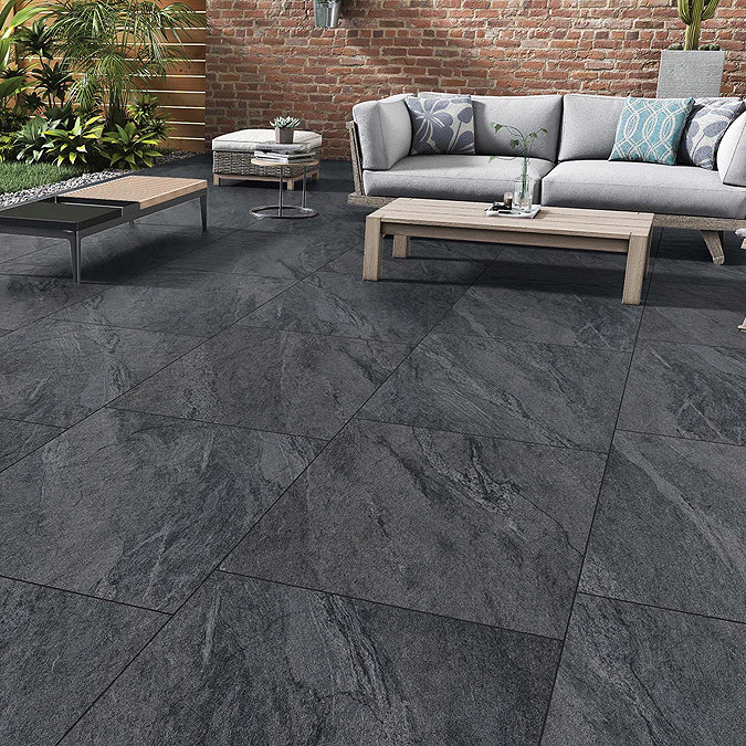 Pacific Anthracite Outdoor Stone Effect Floor Tile - 600 x 900mm Large Image
