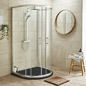 Pacific D-Shape Shower Enclosure + Slate Grey Shower Tray Large Image