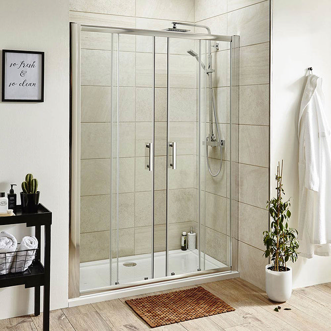 Pacific Double Sliding Shower Door Inc. Shower Tray + Waste Large Image