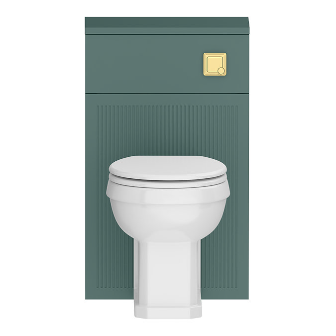 Padstow 500mm Slatted WC Toilet Unit Set – Satin Green with Concealed Cistern, Brushed Brass Flush & Trafalgar Pan