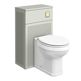 Padstow 500mm Slatted WC Toilet Unit Set - Satin Grey with Concealed Cistern, Brushed Brass Flush & Trafalgar Pan